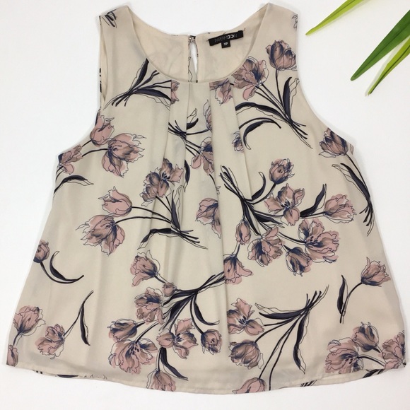 Papermoon Tops - Papermoon | Ivory w/ Pink Flower Sleeveless Top